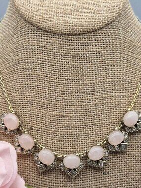 LOFT Gold-Tone Pink Stone & Crystal Statement Necklace 19" Collar Bib Style